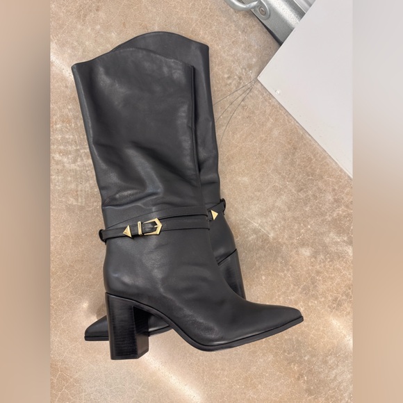 New Schutz Black Leather Knee-High Boots 10.5 - Picture 6 of 7
